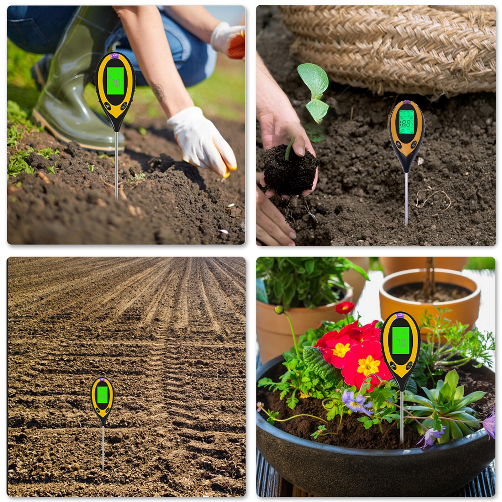 Soil pH Tester 4 in 1 PH Light Moisture Acidity Tester Soil Tester Moisture Meter Plant Soil Tester Kit for Flowers