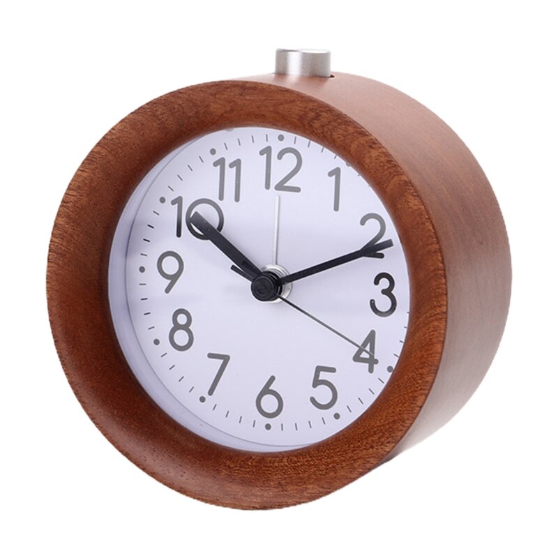 Round Wooden Desktop Alarm Clock with Night Light Simple Table Timing Equipment Digital Room Home Decor: 1