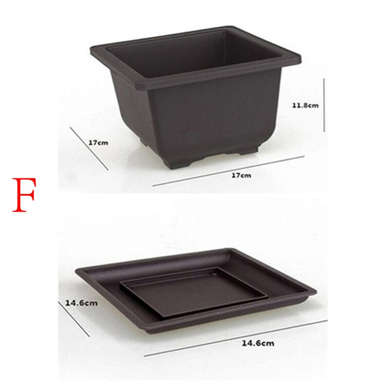 1Pc Bloempot Antieke Rechthoekige Plastic Bonsai Kom Platenursery Wastafel Planter Met Lade Kleine Ingemaakte Bonsai Vierkante Potten: F