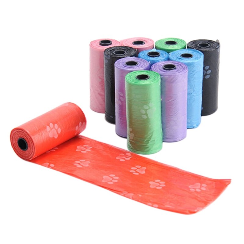 10 rolls=150pcs Degradable Pet Dog Waste Poop Bag With Paw Printing Doggy Bag Shit picking bags
