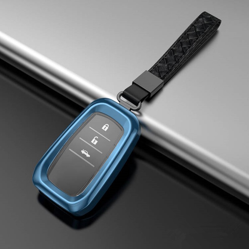 TPU Car Key Case Full Cover Shell For TOYOTA RAV4 Alphard FJ CRUISER Car Keychain: LeatherB- Blue