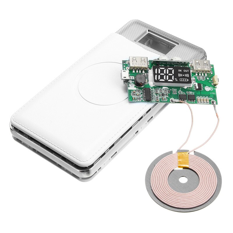 QI Power Bank Case Only DIY Aluminum Wireless Charging Charger for 3 Mobile Phone LCD Display Power Supply External Battery
