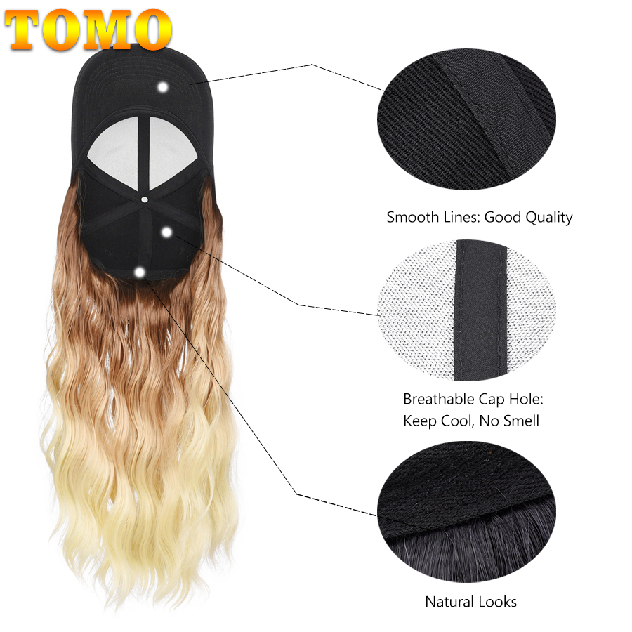 Tomo Korte Baseball Cap Haar Pruik Synthetische Natuurlijke Wave Hair Extensions Pruik Met Hoeden Verstelbare Voor Vrouwen Blonde Kleur