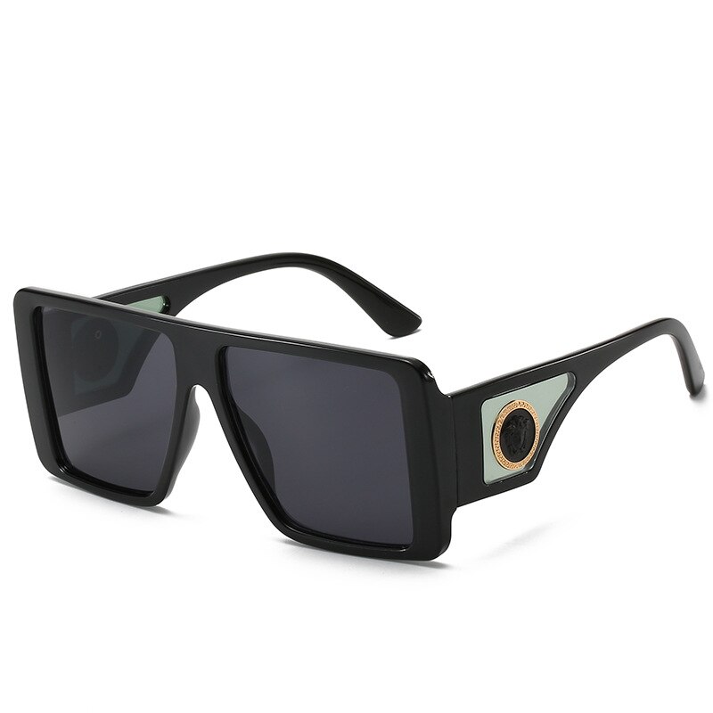 Lunettes de soleil pour femmes, tendance hipster, personnalité, relief latéral, monture carrée, lunettes de soleil pour femmes, verres d'ombrage surdimensionnés: Noir