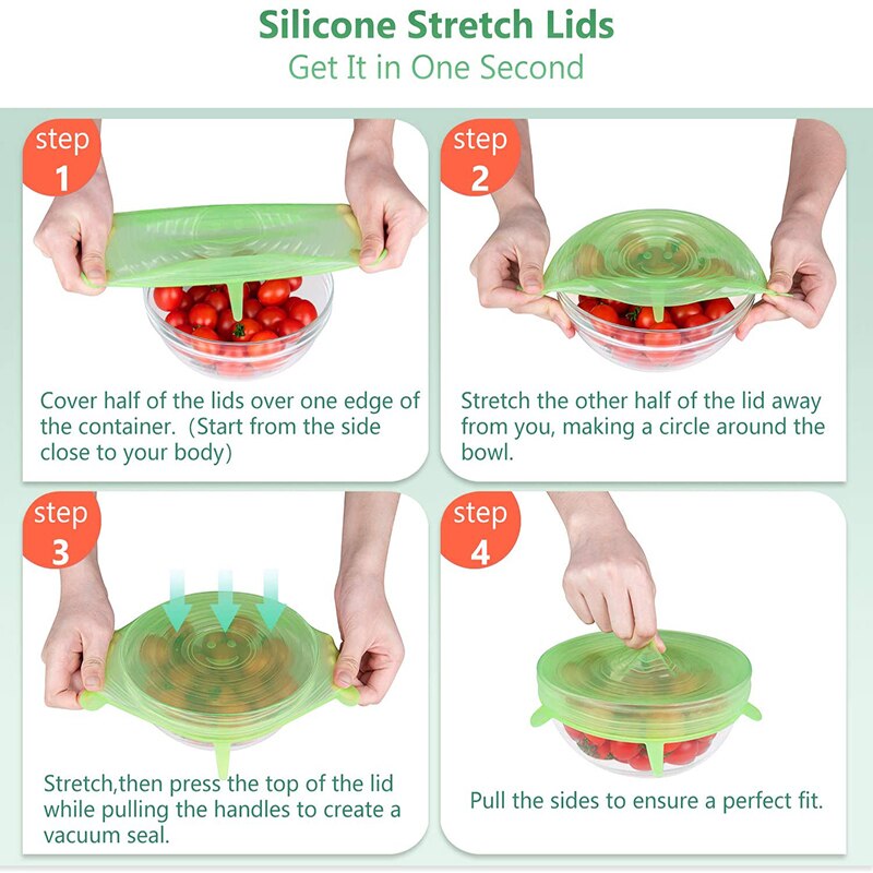 Tapas elásticas de silicona de cobertura completa, cubiertas herméticas para envolver alimentos, utensilios de cocina elásticos con sello fresco, 6 uds.