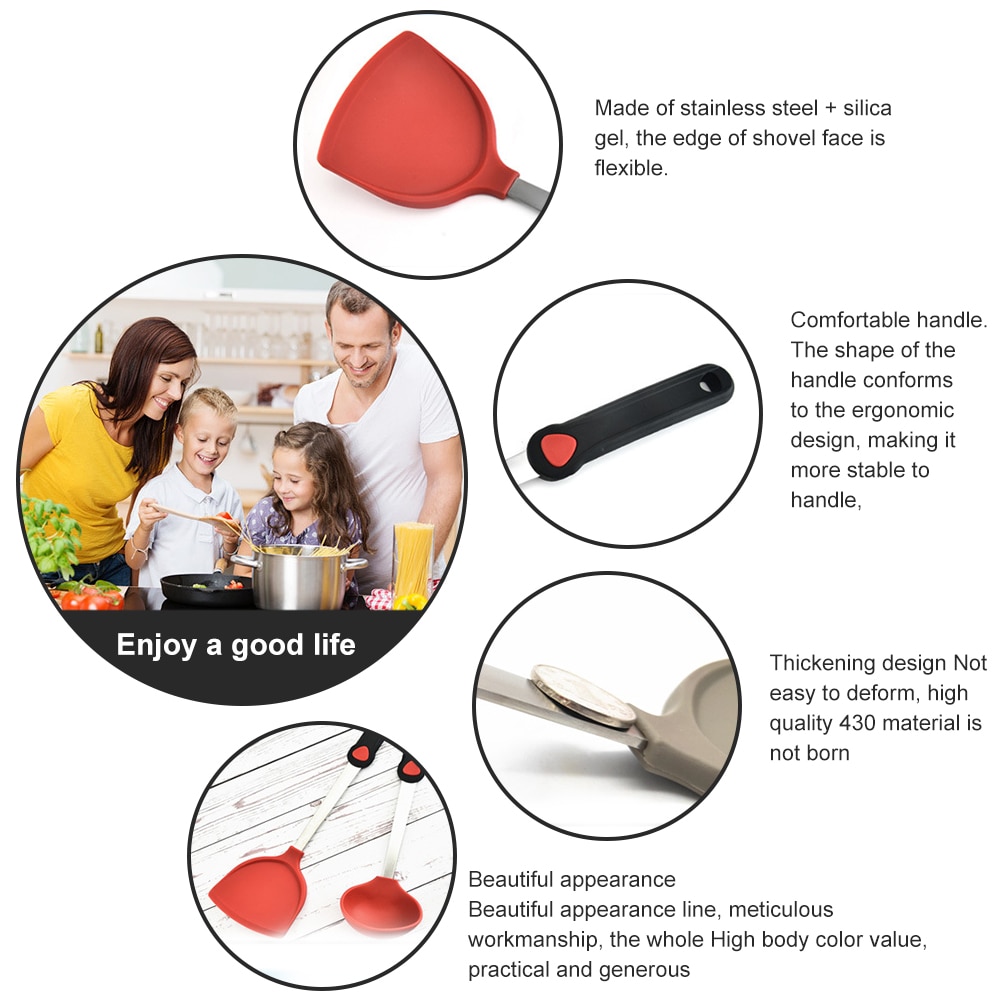 3Pcs Stainless Steel Silicone Kitchenware Non-stick Spatula And Spoon Set Can Withstand 240 Degrees High Temperature Kitchen