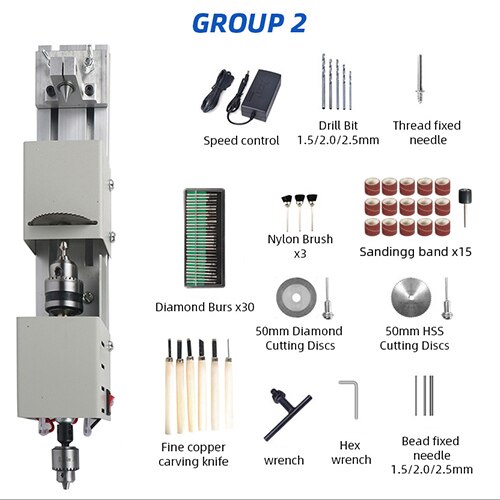 DC12-24V Mini Lathe Machine Tools Beads Machine Woodworking DIY Miniature Lathe with Power Carving Cutter Wood Lathe: Set 2