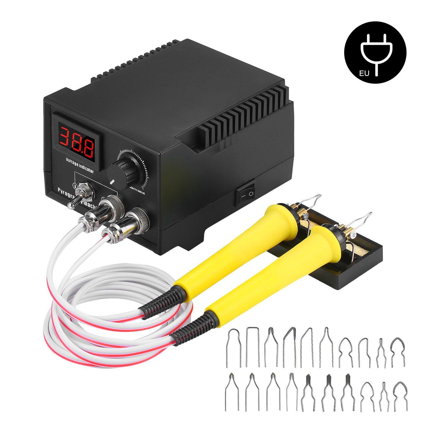 60W 220V Woodburner Wood Burning Tool Kit Adjustable 0℃-800℃ Digital Display Pyrography Pen Set Electric Soldering Iron: combo 4 / EU