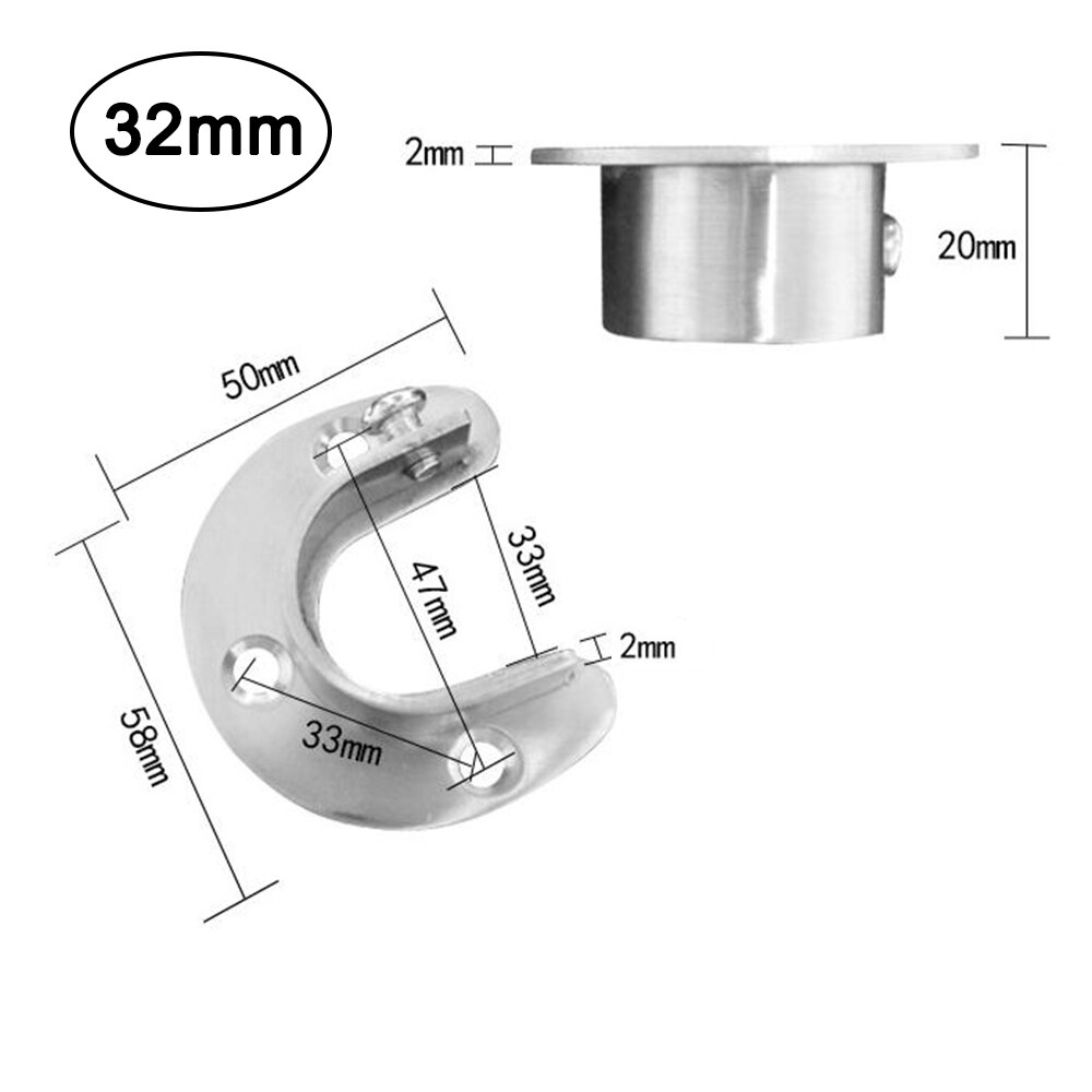 Roestvrij Stalen Kast Kledingkast Stang Houder Socket End Ondersteuning Voor Garderobe Staaf