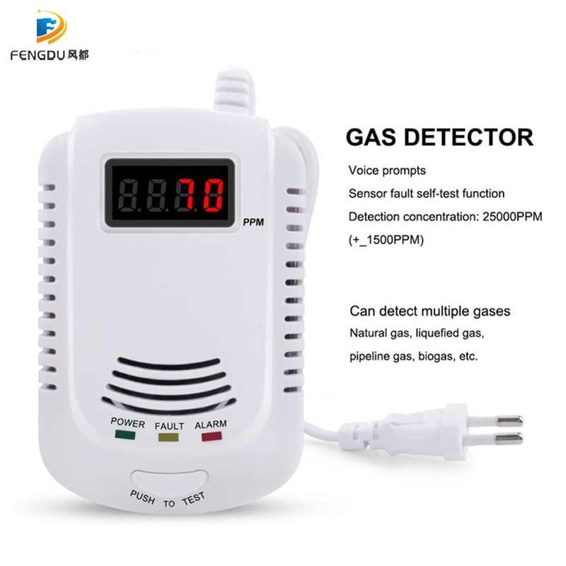 GAS DETECTOR Voice Warning Kitchen Alarm Kit Independent EU Plug in Combustible Natural LCD Display GAS LEAK SENSOR Alarm