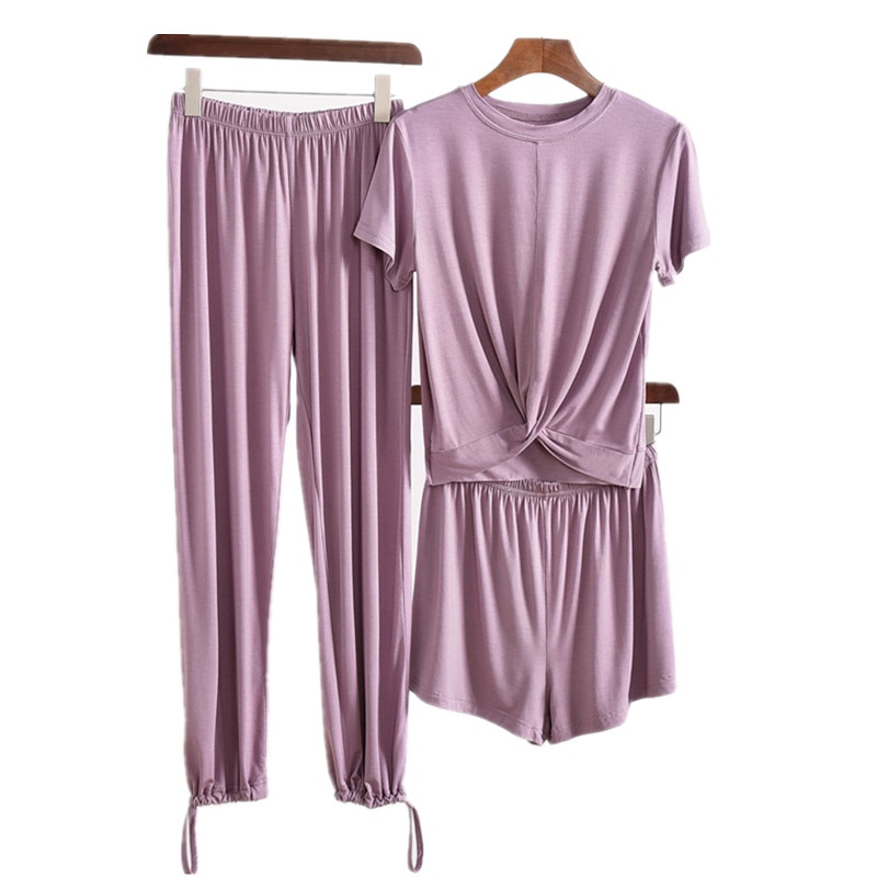 Høst modal hjemmeklær for kvinner pyjamas buksesett høst t-skjorte 3 stk hjemmeklær kvinnelige pyjamas modal lounge wear hjemmedress