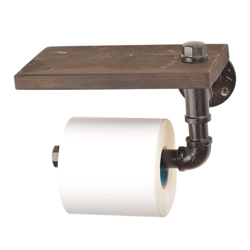 Rustikke badeværelseshylder industrielle retro jern toiletpapirholder badeværelse hotelrulle papirvæv hængende rack træhylde