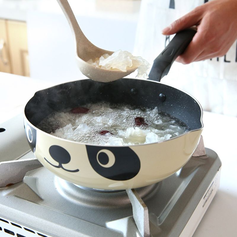 20Cm Japanse Stijl Leuke Panda Gedrukt Non-stick Koekenpan Rookloze Aluminium Kleine Wok Voor Thuis Keuken