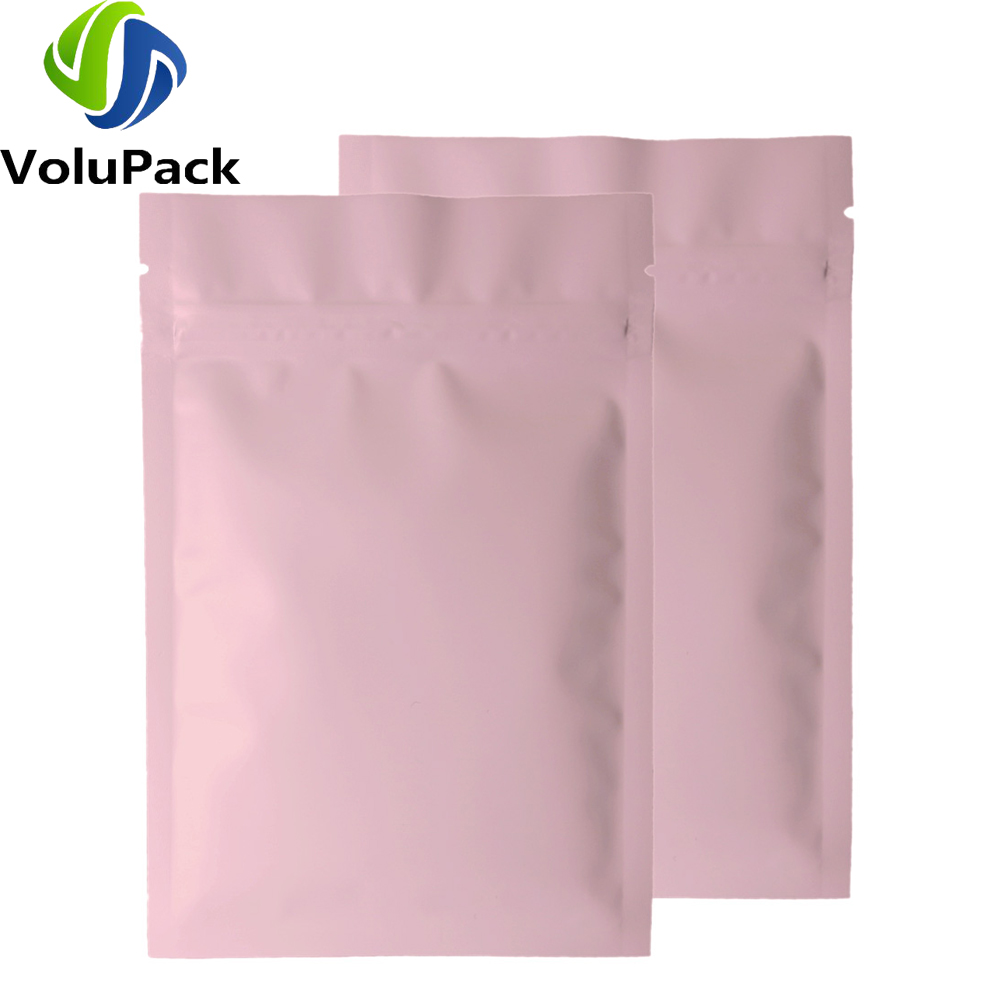 Eco-friendly Matte Pink Plastic Bags Heat Seal Aluminum Foil Mylar Zip Lock Pouches Smell Proof Food Packaging Bags W/Tear Notch