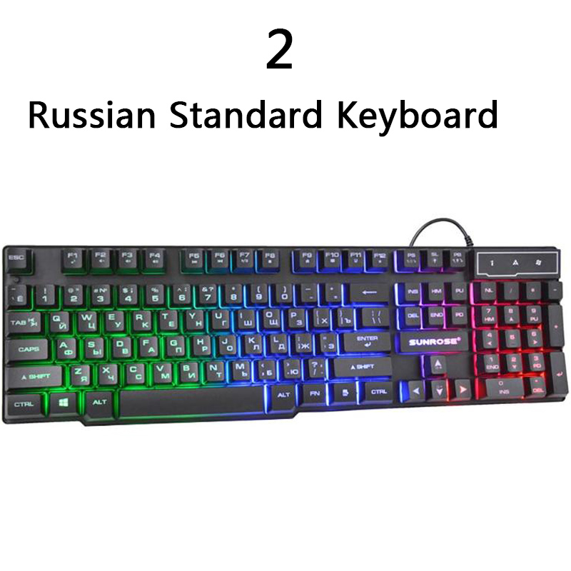 Keyboard With Backlight RGB Waterproof Mechanical Keyboards Feeling Gaming Russian Gamer PC Computer LED 104 Keys Standard USB: Russian Standard