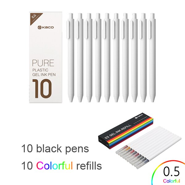 Original Xiaomi Mijia Kaco Pen 0.5mm Gel Pen Signing Pen Core Durable Signing Pen Refill Smooth Writing for School Office: white add colorful