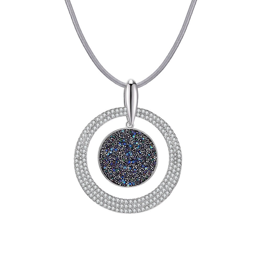 Beautiful Big Colorful Hollow Round Circle Pendant Necklace For Women Color Long Sweater Jewelry Geometric Crystal Necklace: Default Title