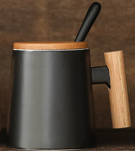 Taza sencilla de cerámica nórdica para el hogar, vaso de agua para café, práctico con tapa: 5