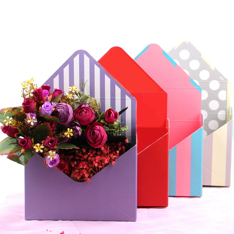 Envelope Fold Flower Storage Box Wedding Engagement Party Decor Polka Dot Stripes Printed Paperboard Packaging Wrapping