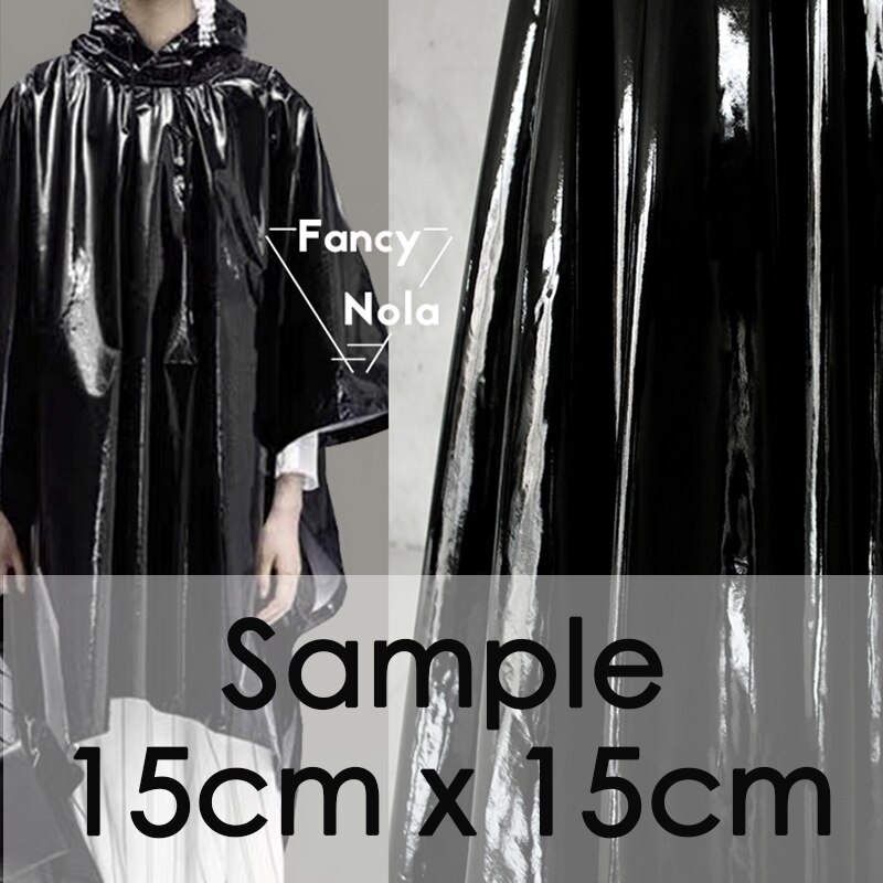 Zwart Lakleer Dunne & Soft 2-Way Stretch Glanzend Zwart Tpu Waterdichte 140 Cm Breedte Stof CG070: Sample 15cm x 15cm