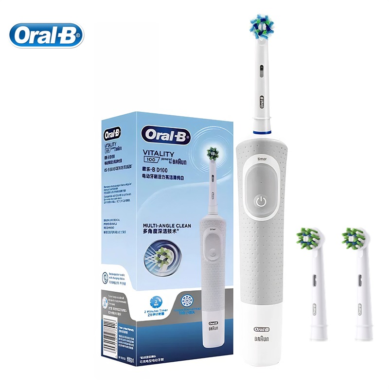 Oral B D100 elektrische Zahnbürste, kleiner runder Bürstenkopf mit 4-Bürstenkopf-Timer, Tiefenreinigung, Aufhellung der Zähne, Zahnbürste: Rot
