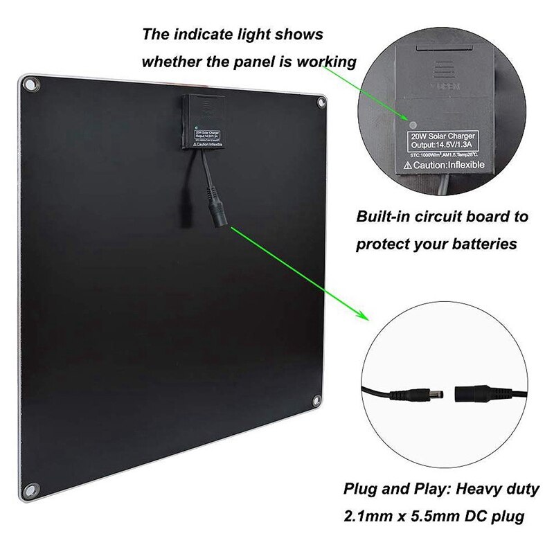 Solenergi vedlikeholdslader 20w 12v solcellepanel bil batterilader bærbar solcelle batteri vedlikeholder med sigarettennerplugg og al.
