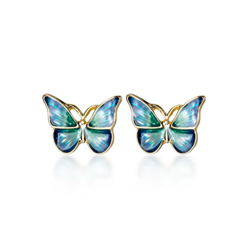 Mloveacc 100% 925 solid sterling sølv blå grøn emalje gylden levende butterfly stud øreringe smykker til kvinder dame