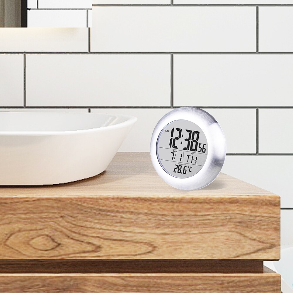 Digital Wall Clock Shower Bathroom Suction Mount Clock With Thermometer Waterproof Suction Cup Installation Bathroom Clock