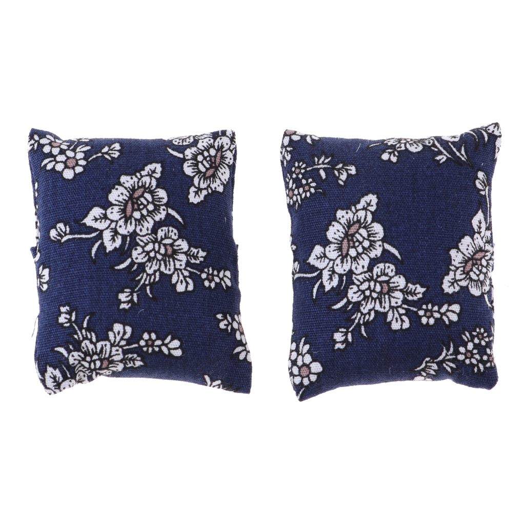 1/12 puppenhaus Miniatur Blumen- Kissen Kissen Sofa Schlafzimmer Zubehör Blau 2 Stück Blumen- Kissen Sofa/Bett Zubehör
