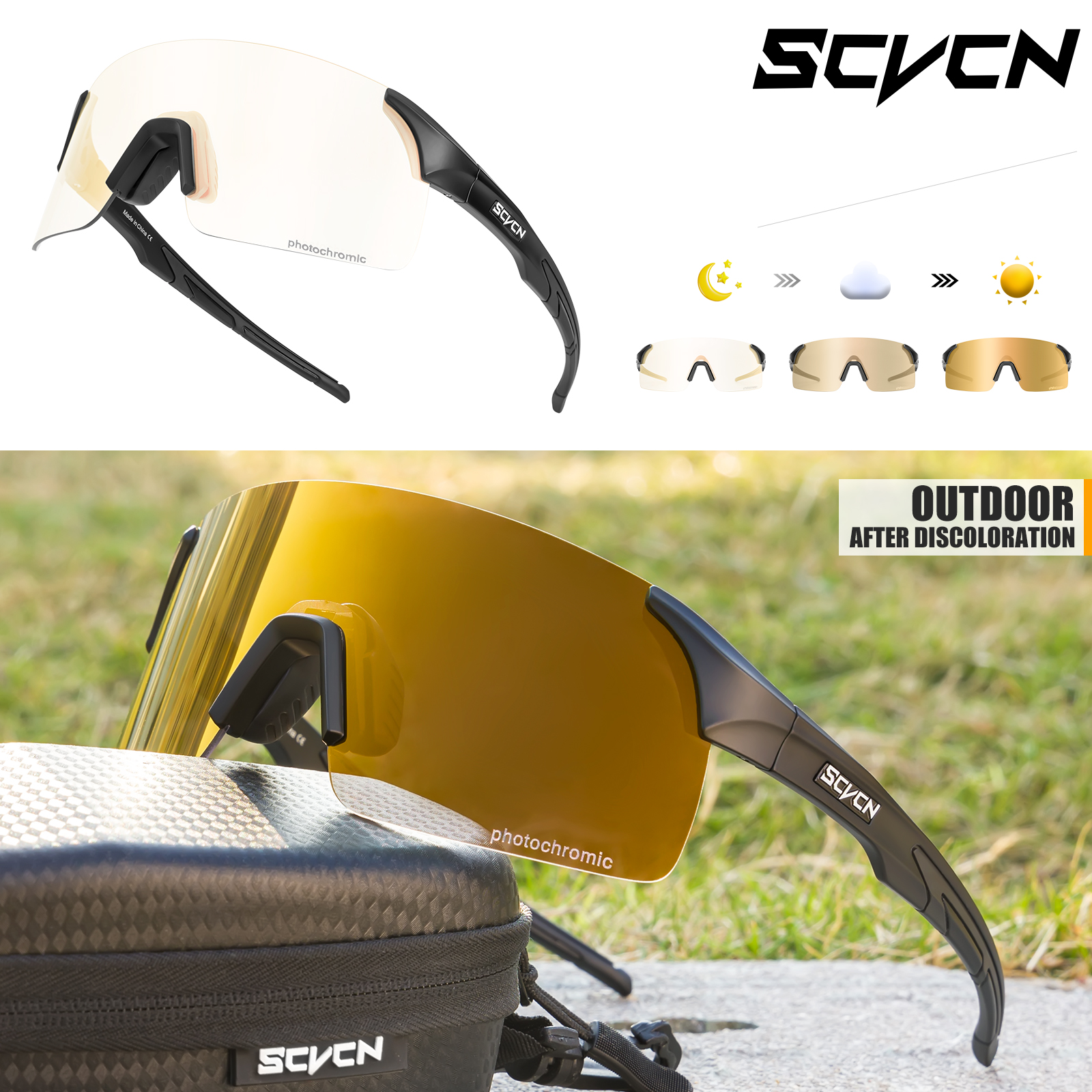 SCVCN-gafas de sol fotocromáticas para hombre y mujer, lentes para escalada, deportes al aire libre, ciclismo, conducción, bicicleta: Castaño