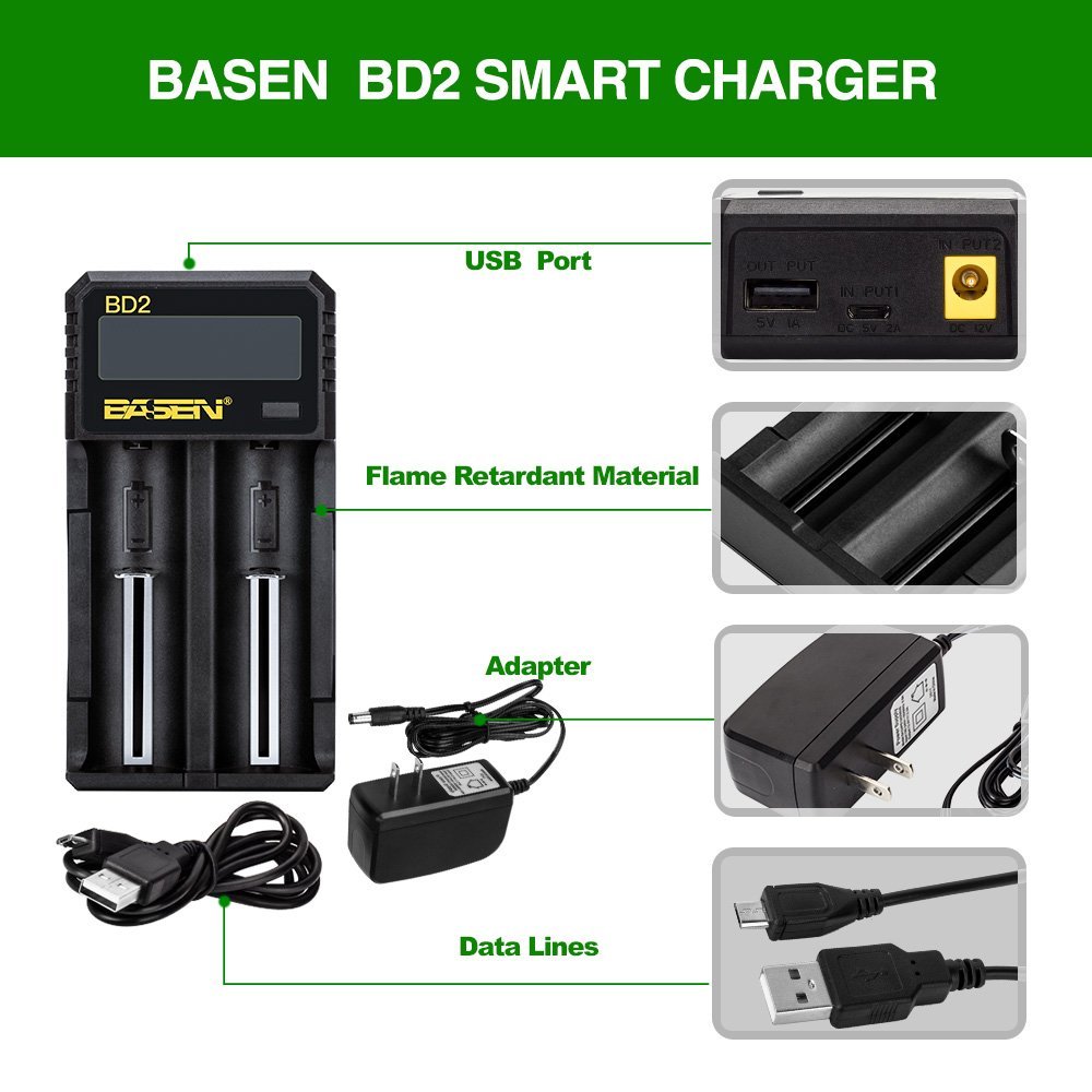 BASEN 18650 Battery Charger LCD Screen Display for 18650 21700 26650 Universal Fast Charger with EU US plug Battery capacity