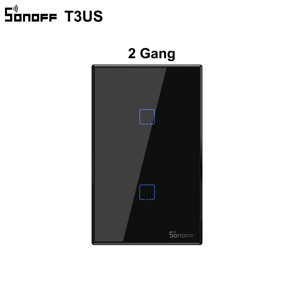 Sonoff  t3 smart wifi vegglampe us switch svart 120 type med kant 1/2/3 gang 433 rf/ app/touch control fungerer med google home: 2 gjenger