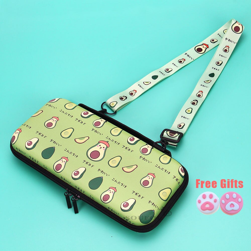 Cute Cartoon Storage Bag For Nintend Switch Kawaii Travel Carry Protective Case Game Console Box Shell with Lanyard: Green avocado