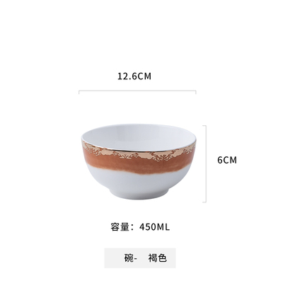 Assiette en céramique dorée vaisselle décoration de la maison assiette en porcelaine plat gâteau pâtisserie assiette à gâteau de fruits bol à soupe de riz tasse à thé: Brown bowl