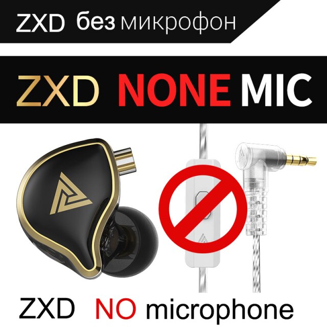 QKZ ZXD HiFi Earphone Super Bass Earbuds Music Monitor Wired Headphones With Microphone Noise Cancelling Headset Games Sports: Black NO Mic