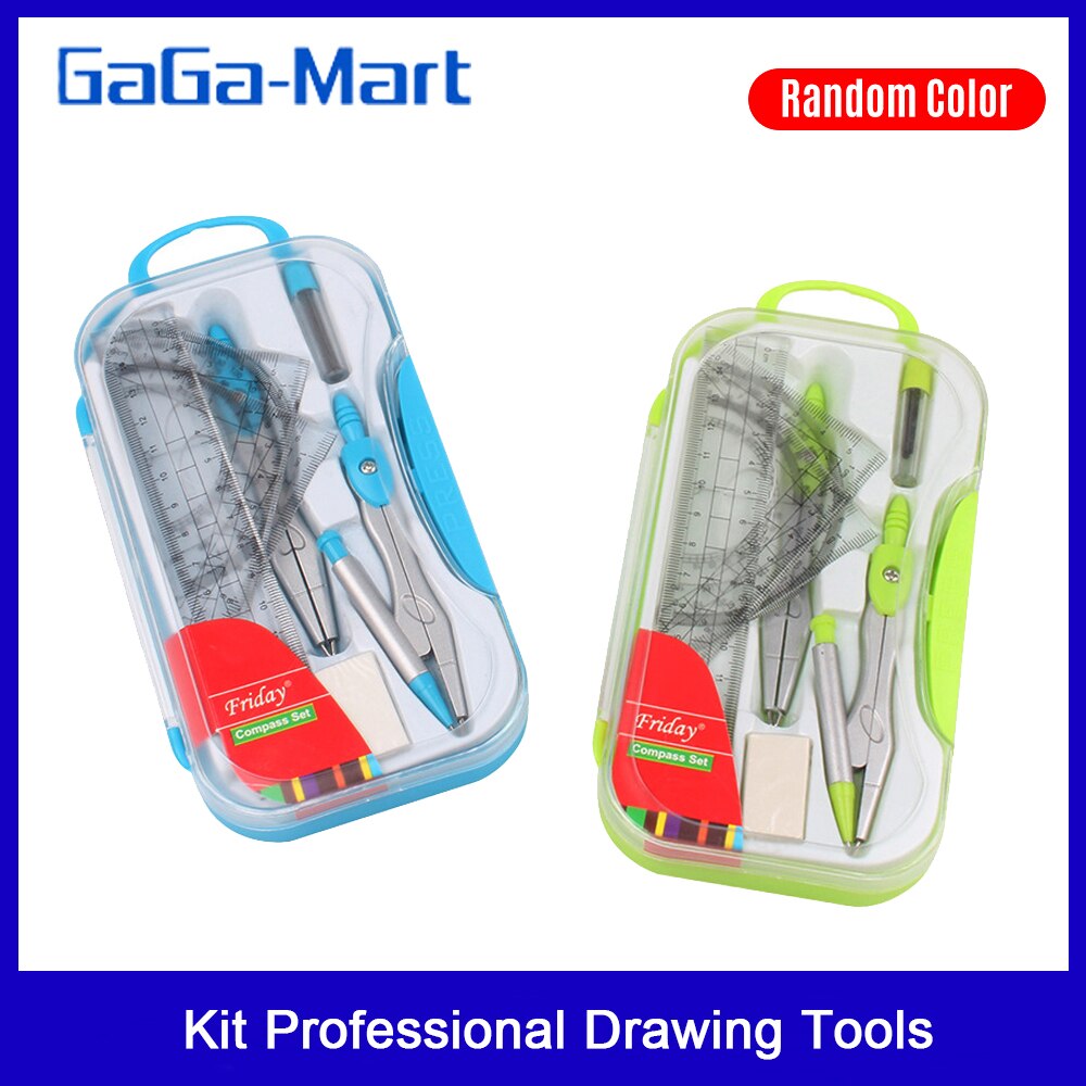 8 Pieces Compass Set Math Geometry Kit Drawing Tools Includes Rulers Protractor Compass Lead Refills Eraser