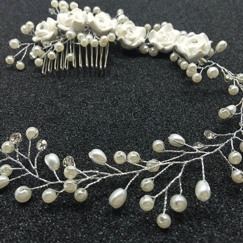 Coiffure de mariage perle bandeau fleur blanche bandeaux faits à la main brosse à cheveux mariée cheveux bijoux peigne à cheveux