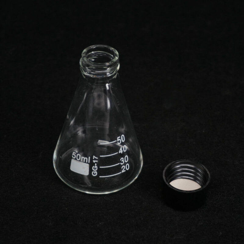 1pcs 50ml Glass Conical Erlenmeyer Narrow Mouth Screw Cap Flask Lab Glassware