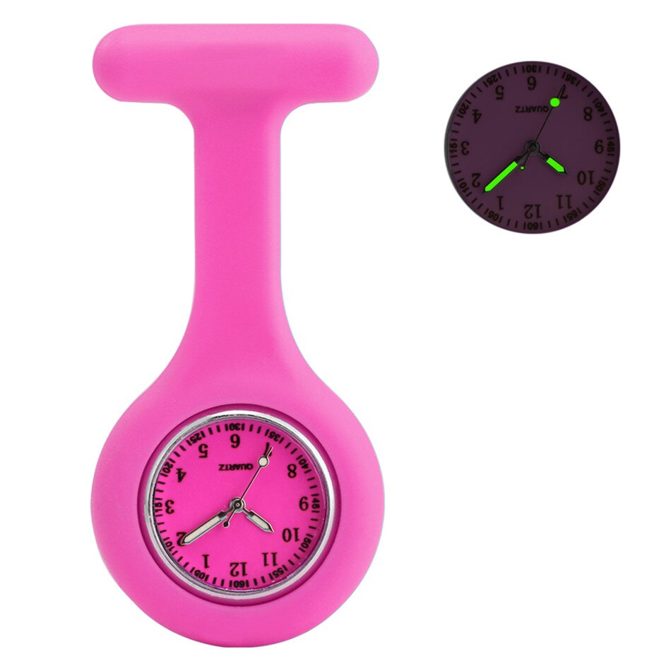 Reloj de bolsillo con puntero luminoso para enfermera, relojes de bolsillo de cuarzo con cubierta de silicona, Pin colgante para médico: Rose Red
