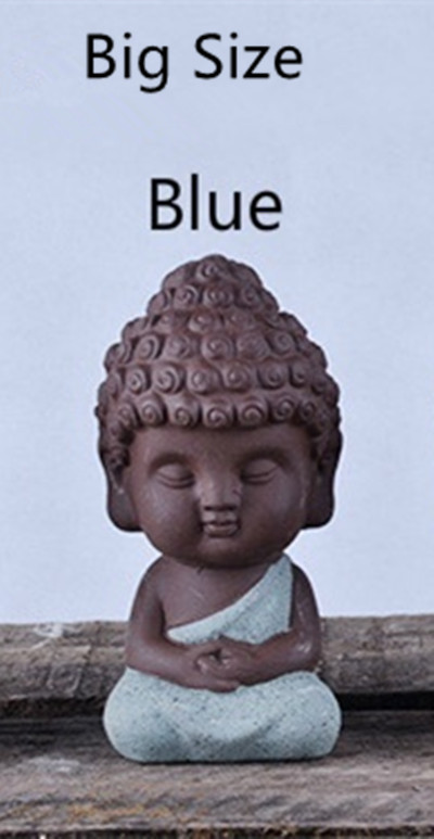 Lille buddha statue munk figur tathagata indien yoga mandala te kæledyr lilla keramik håndværk zakka dekorative keramiske ornamenter: Blå stor størrelse