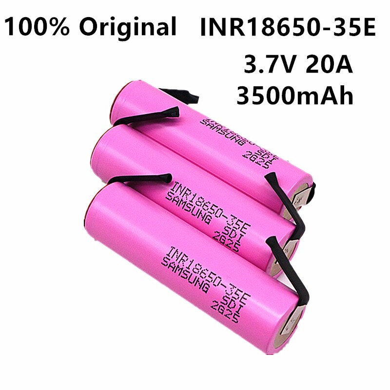 Original ForSamsung 18650 3500mAh 20A discharge INR18650 35E 3.7v 18650 battery 3.7v rechargable Battery+DIY nickel