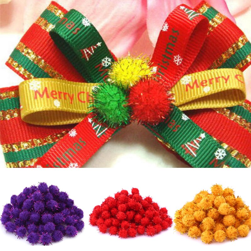 100 st färgade glitterbollar pompom lurviga bollar barn pyssel hantverk festliga tillbehör handgjorda dekorationsmaterial pom poms