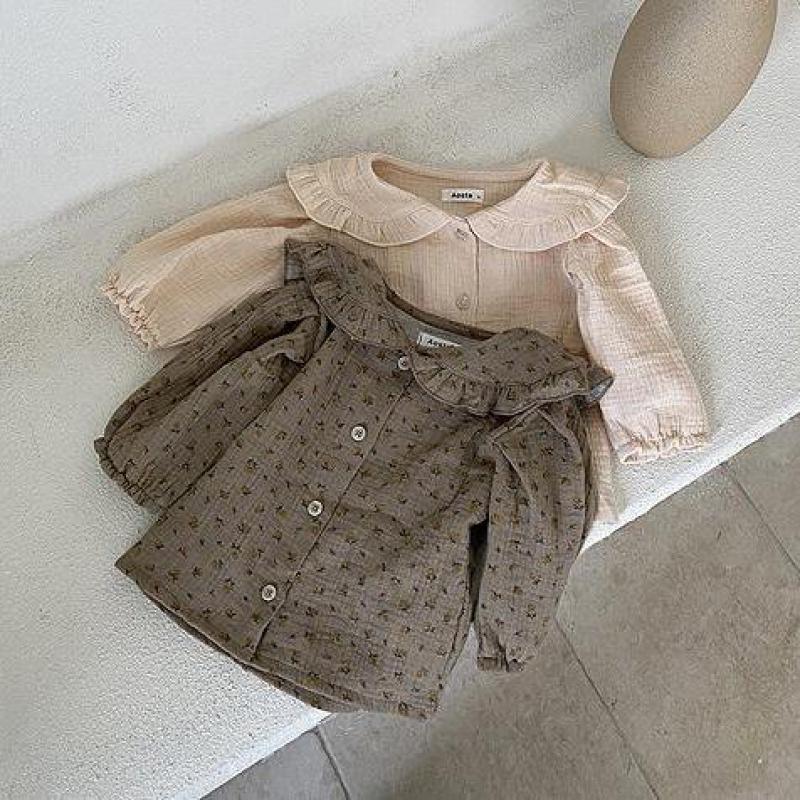 automne/hiver bébé fille chemises filles grand revers simple boutonnage manches bouffantes chemise Blouse enfants à manches longues hauts