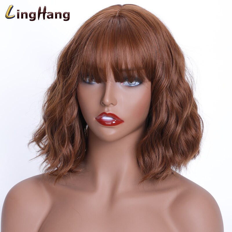 Linghang kortbølgebånd pannelugg parykk 15 farger høytemperatur syntetisk parykk egnet til hvite/svarte kvinner