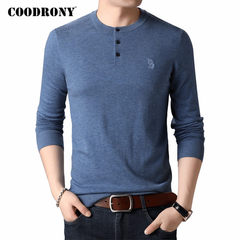 Coodrony mærke sweater mænd streetwear henry collar pull homme efterår vinter strik pullover herre  c1096