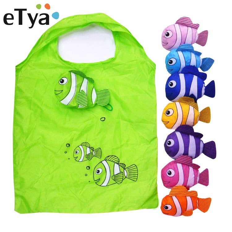 Plastic Foldable Recycle Shopping Bag Reusable Tote Cartoon Animal Fruit Vegetable Grocery Shopping Storage Shoulder Bags