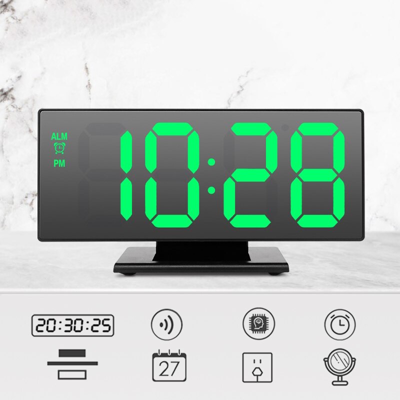 Alarm Clock LED Digital Clock Multi-function Mirror Snooze Display Time Night LCD Table Lamp Desktop Home Decoration Clock