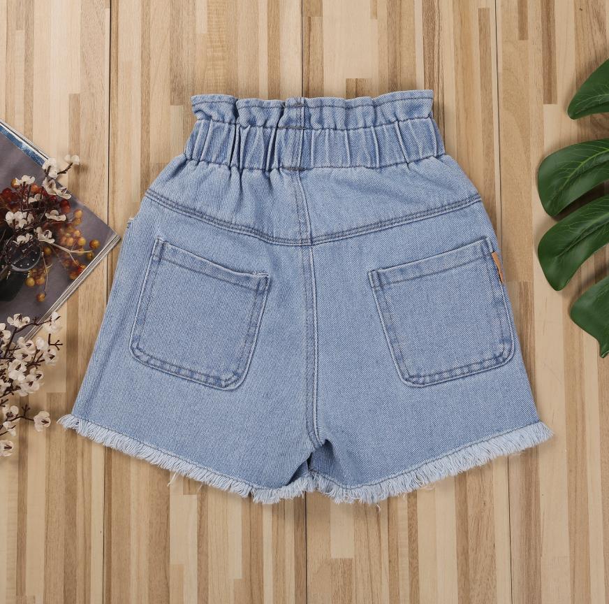 Pantaloncini di Jeans per bambini estivi per bambini pantaloni a orlo grezzo sfilacciati a vita alta per bambini con Jeans larghi per bambini tascabili