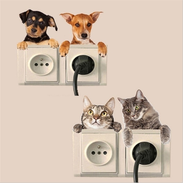 3D Gat View Levendige Kat Hond Schakelaar Stickers Badkamer Woonkamer koelkast Decoratie Dier Decals Art Sticker Muur Poster