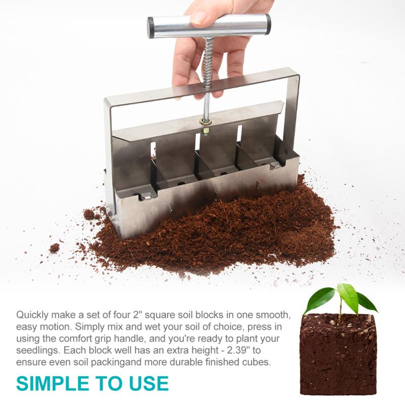 With Comfort Grip Portable Manual Quad Soil Stopper Orchard For Seedlings Transplant Zinc Coated Steel Vegetables Fruits Nursery